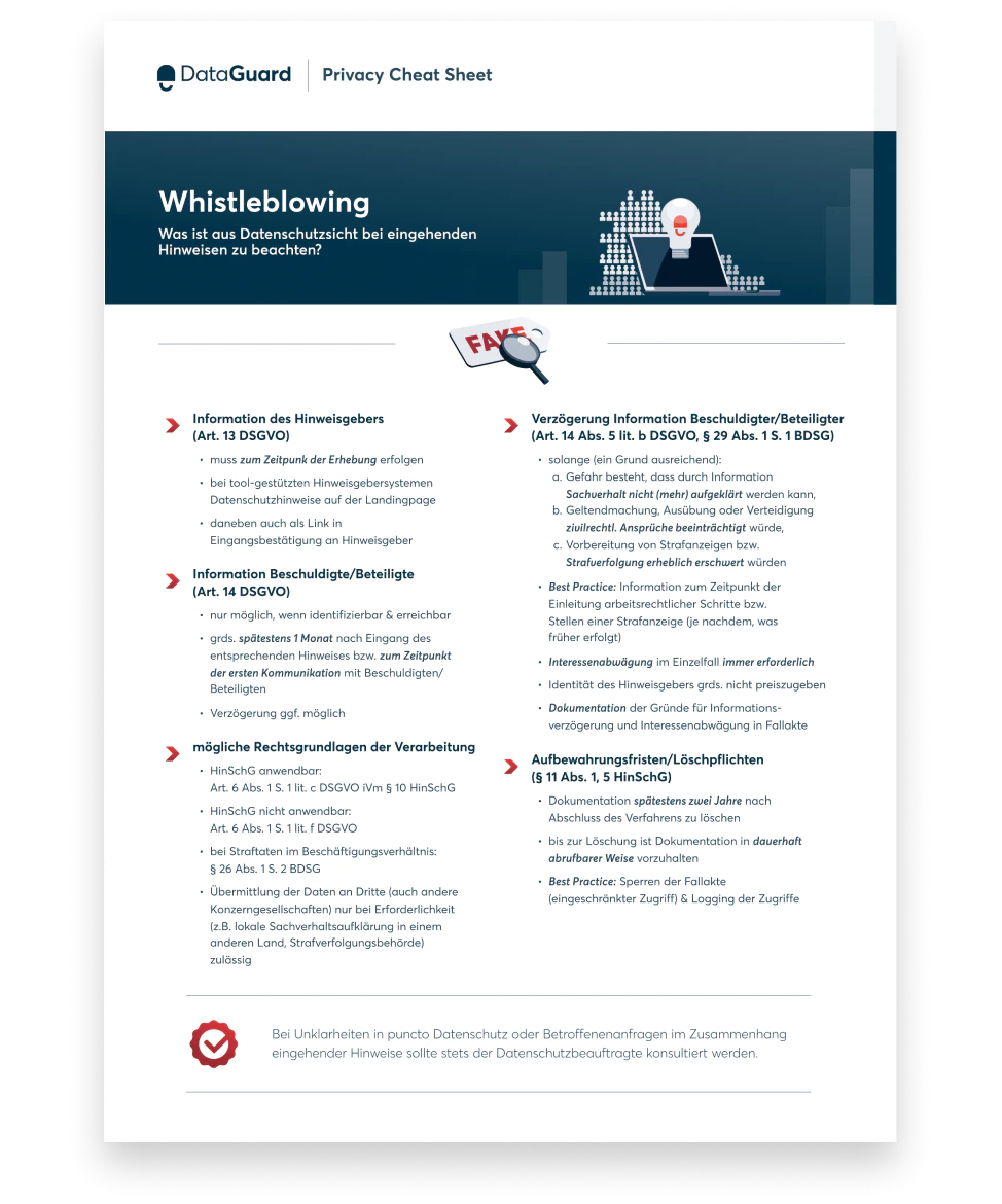 Cheat Sheet Datenschutz Und Whistleblowing: Das Ist Zu Beachten